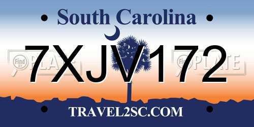 7XJV172 South Carolina License Plate
