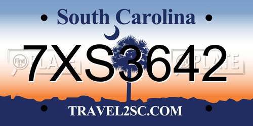 7XS3642 South Carolina License Plate