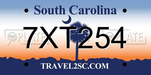 7XT254 South Carolina License Plate