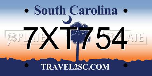 7XT754 South Carolina License Plate