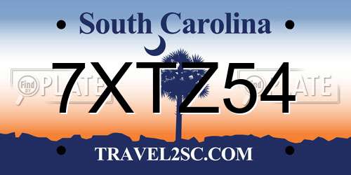 7XTZ54 South Carolina License Plate