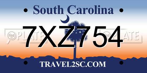 7XZ754 South Carolina License Plate