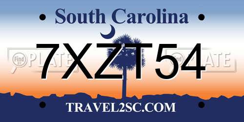 7XZT54 South Carolina License Plate