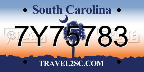 7Y75783 South Carolina License Plate