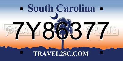 7Y86377 South Carolina License Plate