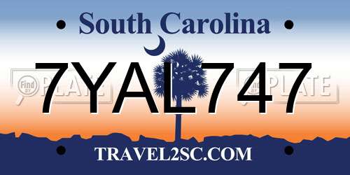 7YAL747 South Carolina License Plate