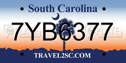 7YB6377 South Carolina License Plate