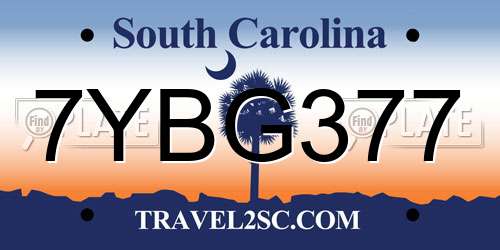 7YBG377 South Carolina License Plate