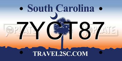 7YCT87 South Carolina License Plate