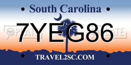7YEG86 South Carolina License Plate