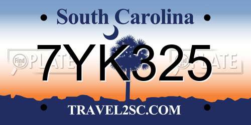 7YK325 South Carolina License Plate