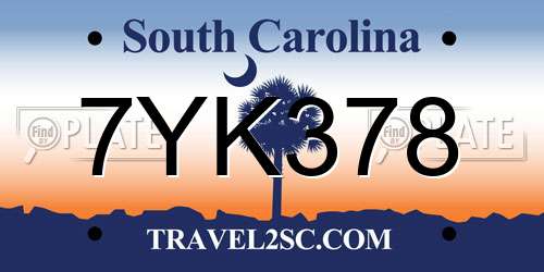 7YK378 South Carolina License Plate