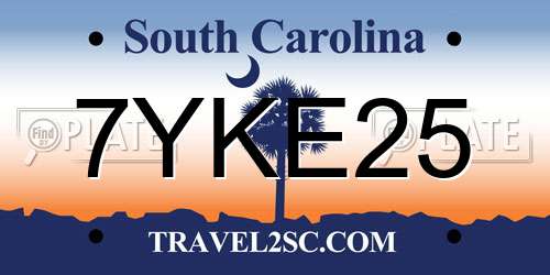 7YKE25 South Carolina License Plate