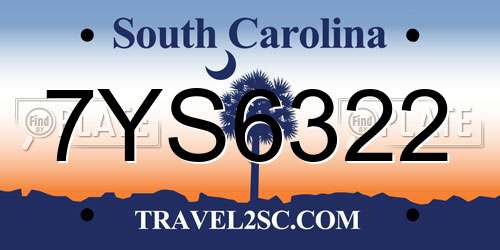 7YS6322 South Carolina License Plate