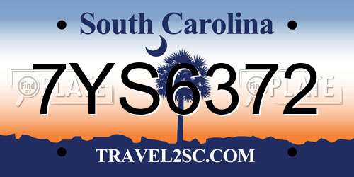 7YS6372 South Carolina License Plate