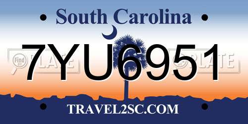 7YU6951 South Carolina License Plate
