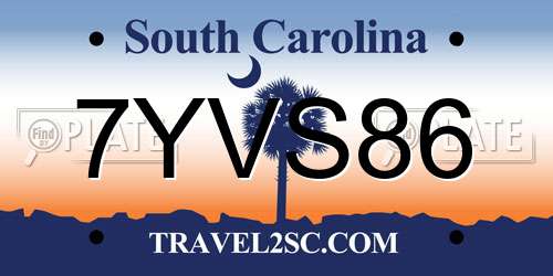 7YVS86 South Carolina License Plate