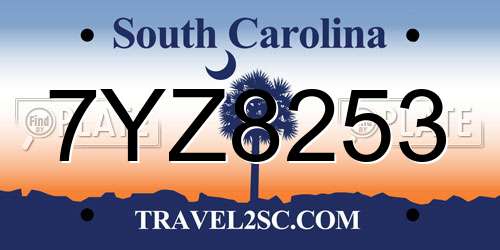 7YZ8253 South Carolina License Plate