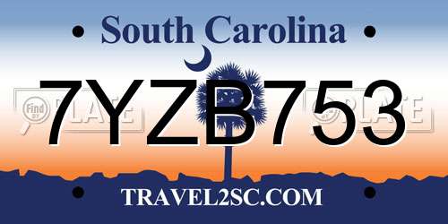 7YZB753 South Carolina License Plate