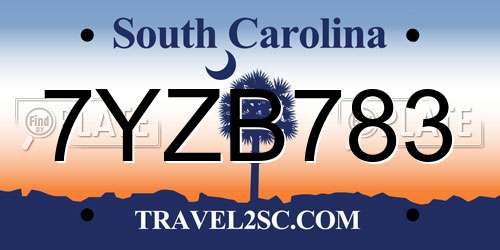 7YZB783 South Carolina License Plate