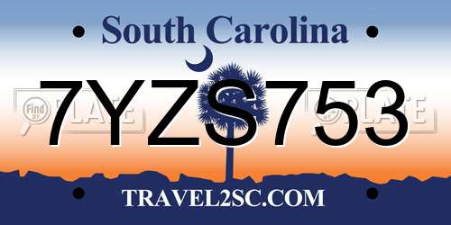 7YZS753 South Carolina License Plate