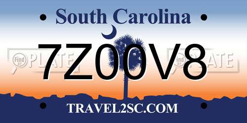 7Z00V8 South Carolina License Plate