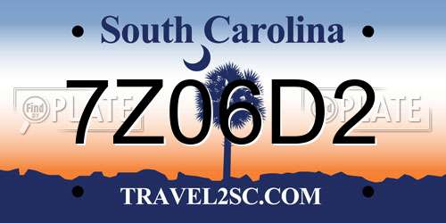 7Z06D2 South Carolina License Plate