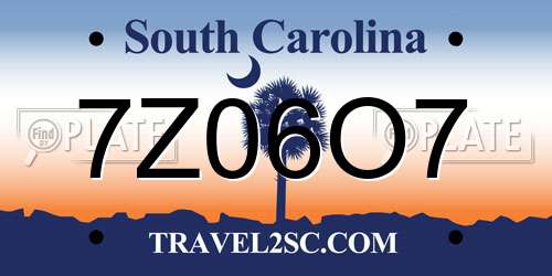 7Z06O7 South Carolina License Plate