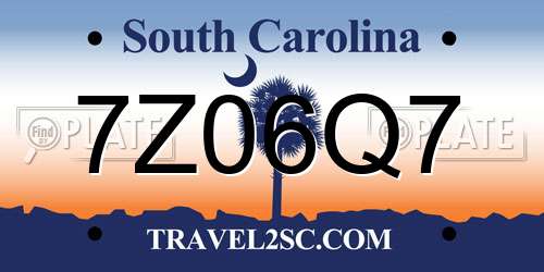 7Z06Q7 South Carolina License Plate
