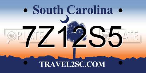 7Z12S5 South Carolina License Plate