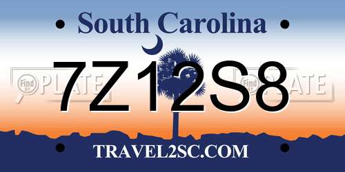 7Z12S8 South Carolina License Plate