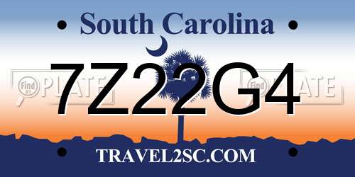 7Z22G4 South Carolina License Plate