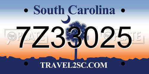 7Z33025 South Carolina License Plate