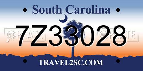 7Z33028 South Carolina License Plate