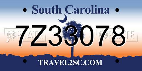 7Z33078 South Carolina License Plate