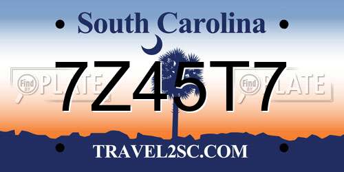 7Z45T7 South Carolina License Plate