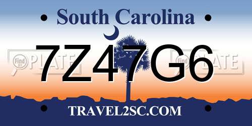 7Z47G6 South Carolina License Plate