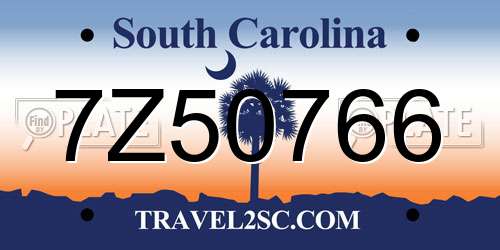 7Z50766 South Carolina License Plate