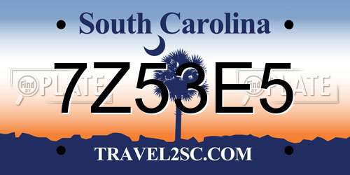 7Z53E5 South Carolina License Plate