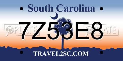 7Z53E8 South Carolina License Plate
