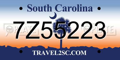 7Z55223 South Carolina License Plate