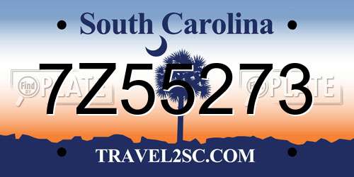 7Z55273 South Carolina License Plate