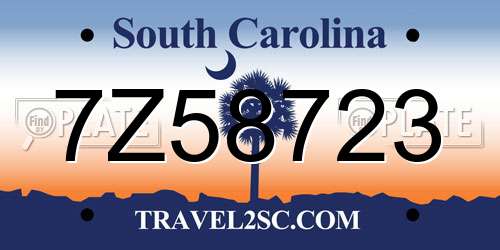 7Z58723 South Carolina License Plate