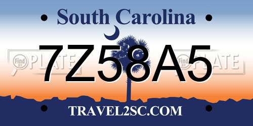7Z58A5 South Carolina License Plate