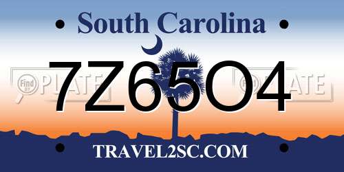 7Z65O4 South Carolina License Plate