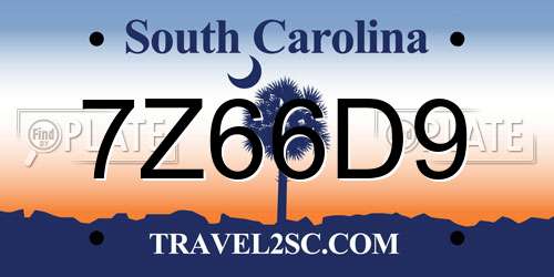 7Z66D9 South Carolina License Plate