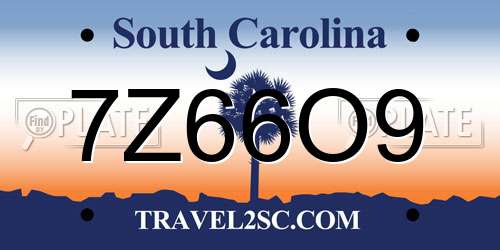 7Z66O9 South Carolina License Plate