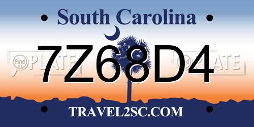 7Z68D4 South Carolina License Plate