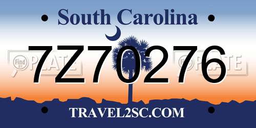 7Z70276 South Carolina License Plate
