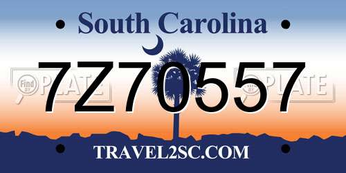 7Z70557 South Carolina License Plate